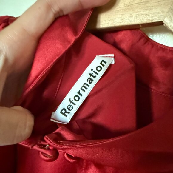 Reformation Josefine Red Silk Mock Neck Wrap Mini Dress US 12 - Picture 6 of 11